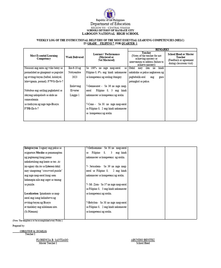 sample weekly log 7 PDF