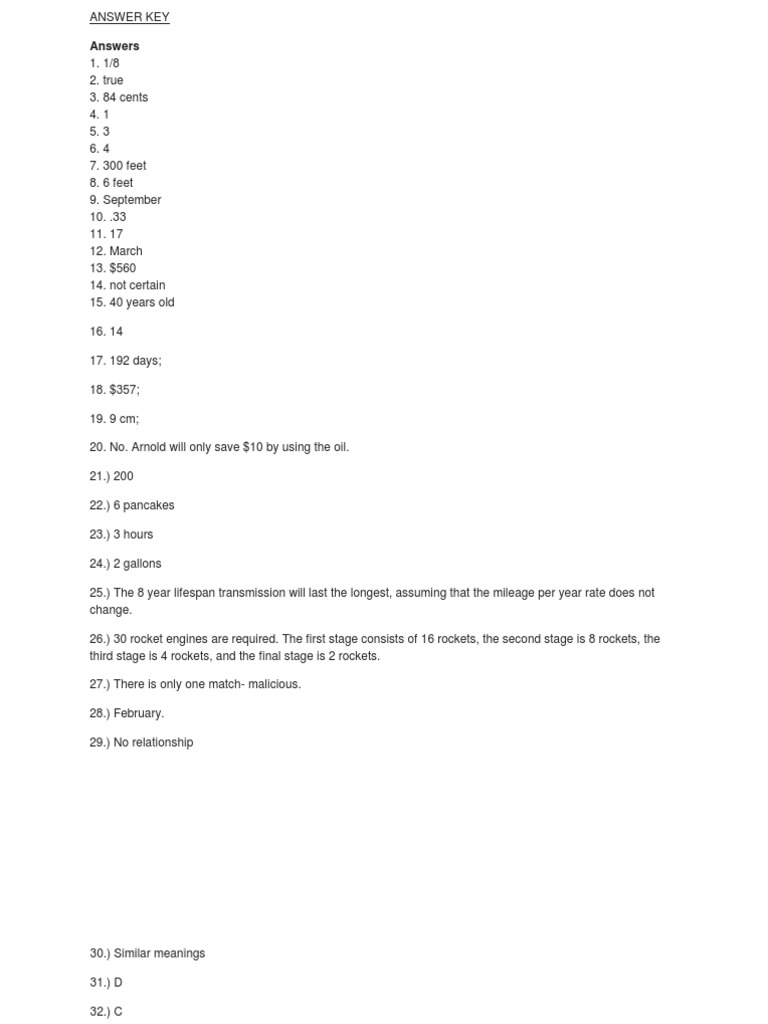Wonderlic Sample Test (Answers) Multistage Rocket Vehicles