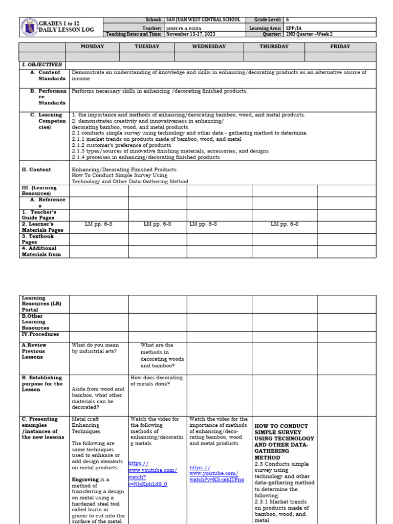 DLL - Epp6 Q2 Week 2 | PDF