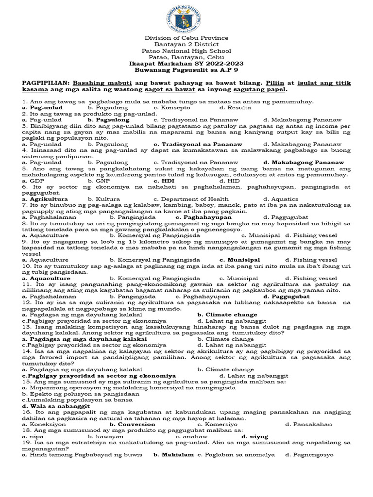 A.p.-Third Examination - Answer Key | PDF