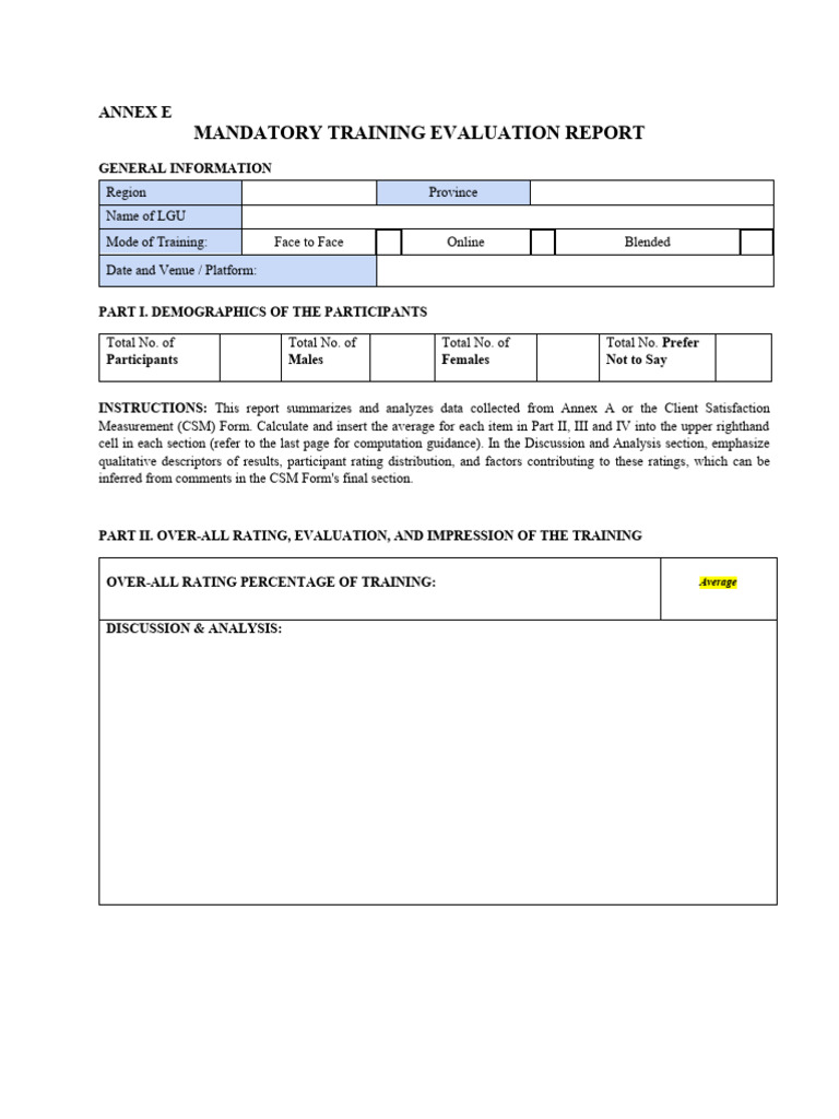 CSM Training Evaluation Report: Annex E | PDF