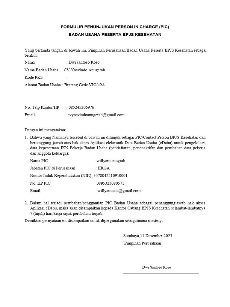 Form Pic, Sp. Bap | PDF | Pengelolaan Keuangan & Uang
