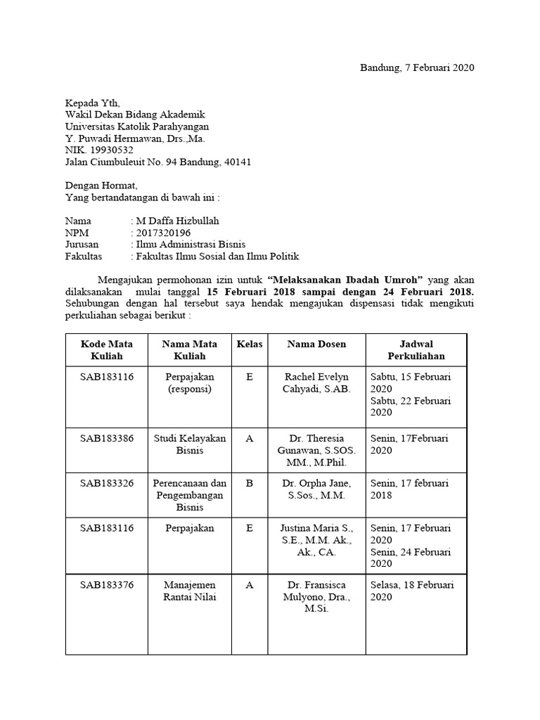 surat izin umroh dekan | PDF