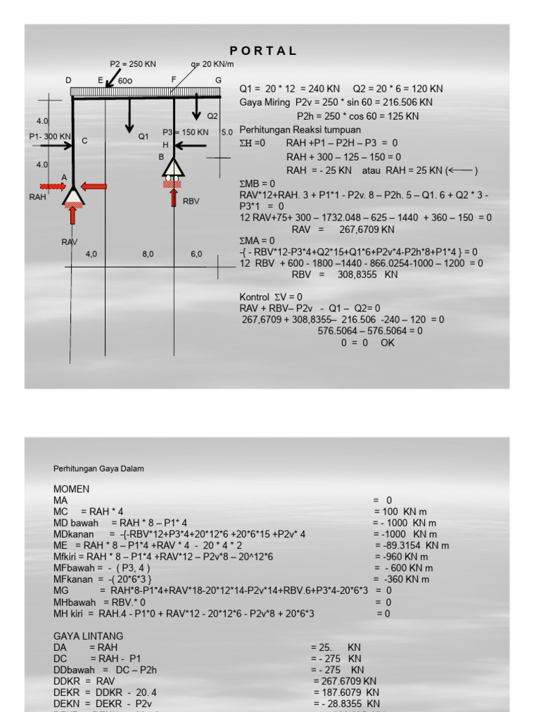 Portal Structural Analysis Calculations | PDF