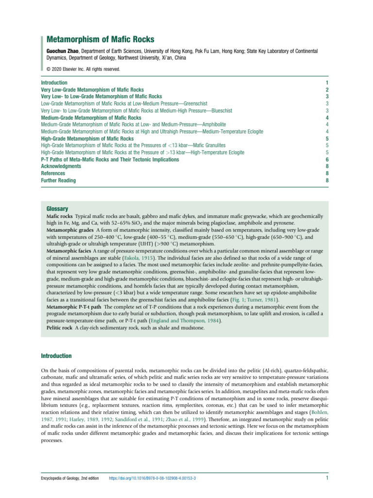 Metamorphism of Mafic Rocks Explained | PDF | Petrology | Earth Sciences
