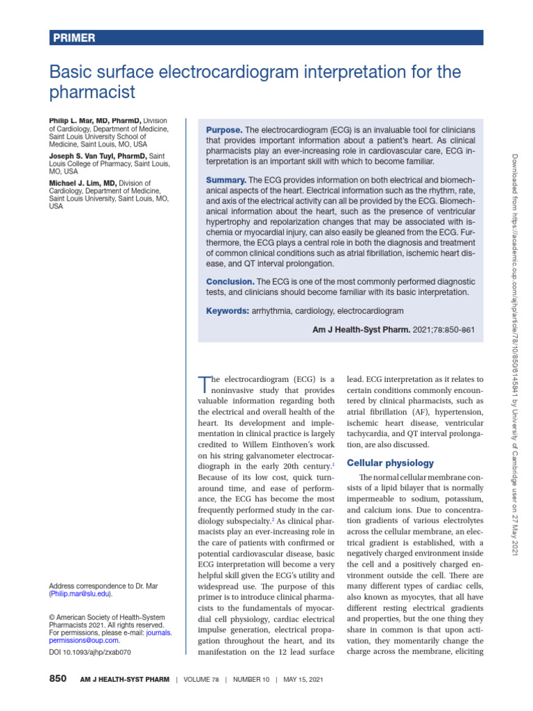 Basic Surface Electrocardiogram Interpretation For The Pharmacist