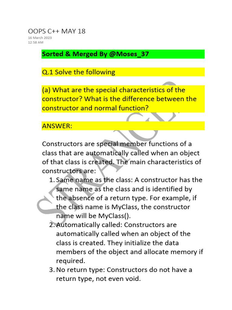 Oops C++ May 18 Solved | PDF