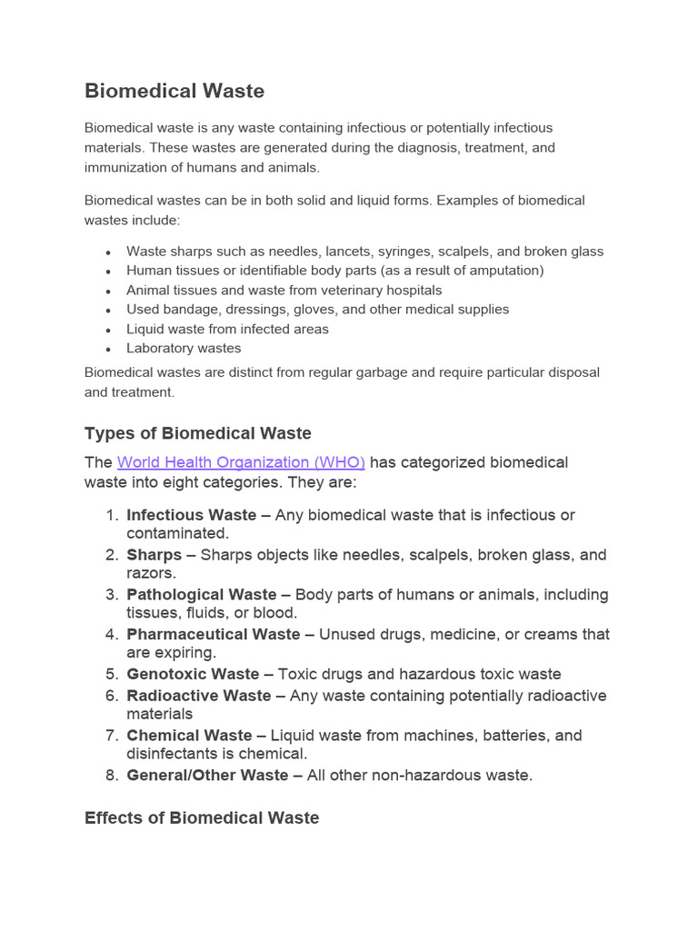 Biomedical Waste PDF Waste Clinical Medicine