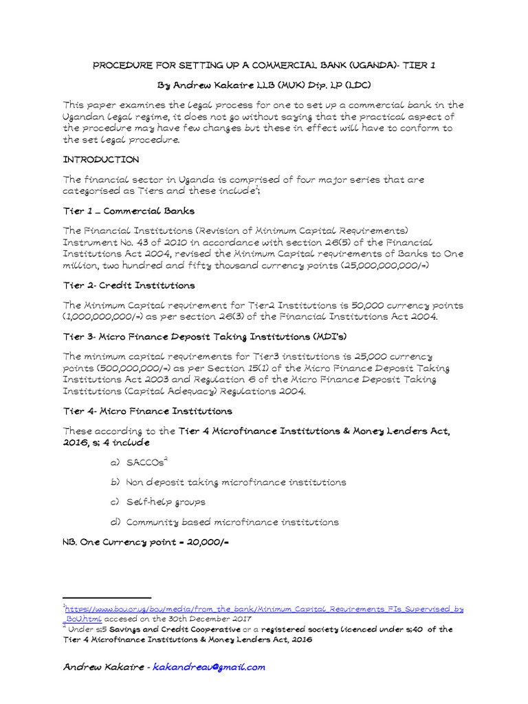 Setting Up a Tier 1 Bank in Uganda | PDF | Banks | Microfinance