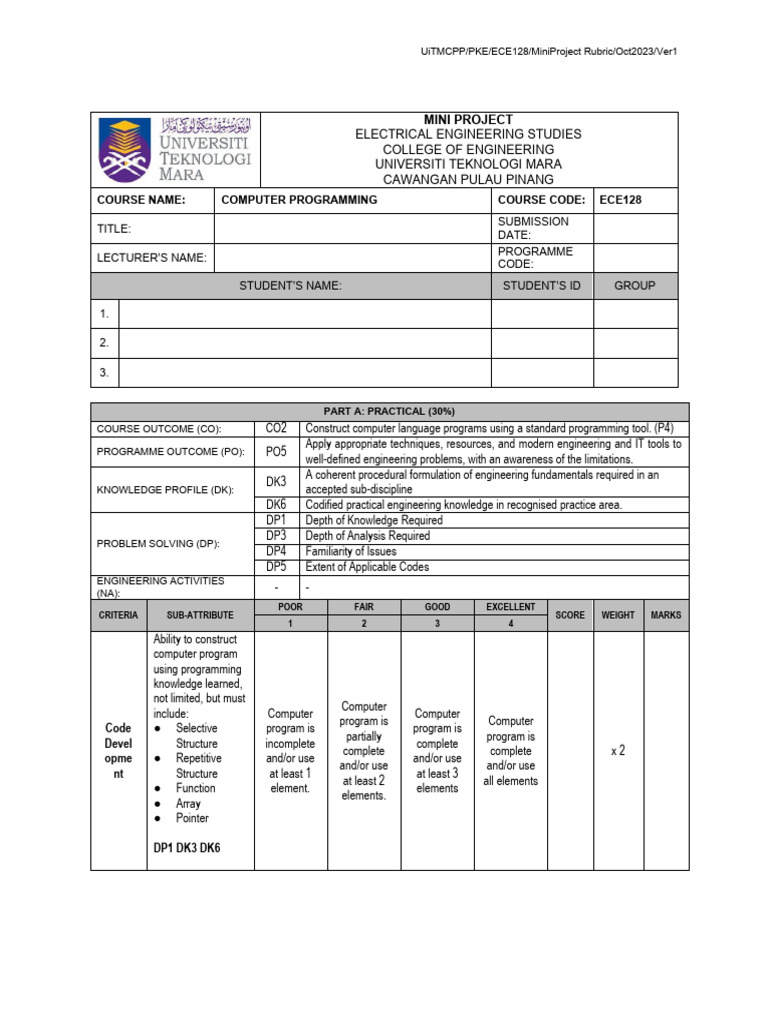 Ece128 mini project guideline rubric oct 2023 v1 29102023
