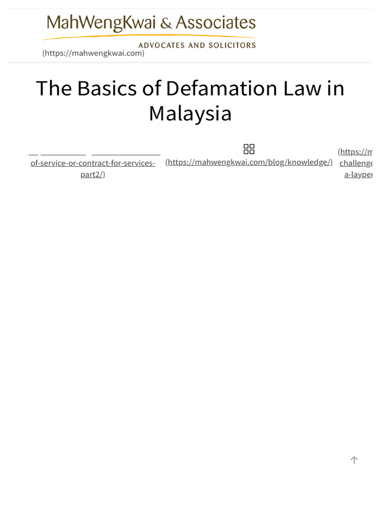 The Basics of Defamation Law in Malaysia PDF