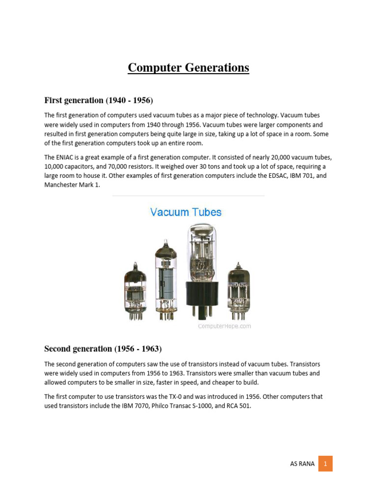 1. Computer Generations PDF Integrated Circuit Central Processing