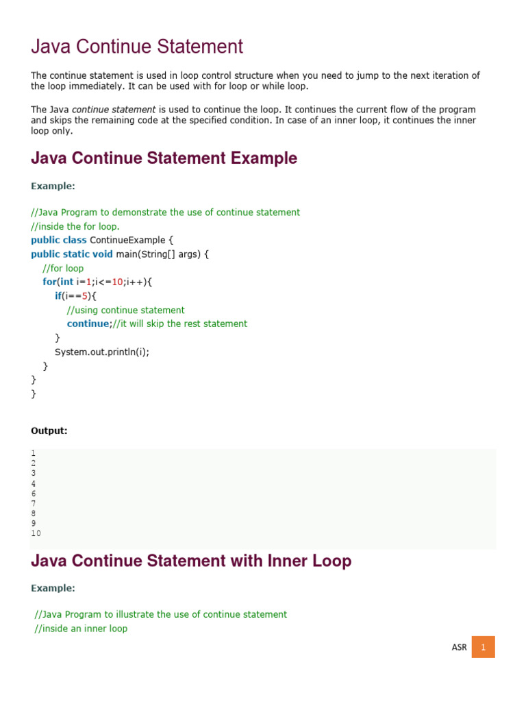 Java Continue Statement | PDF | Teaching Methods & Materials