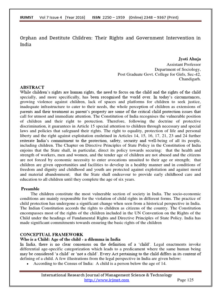 Orphan and Destitute Children Their Righ | PDF | Children's Rights ...