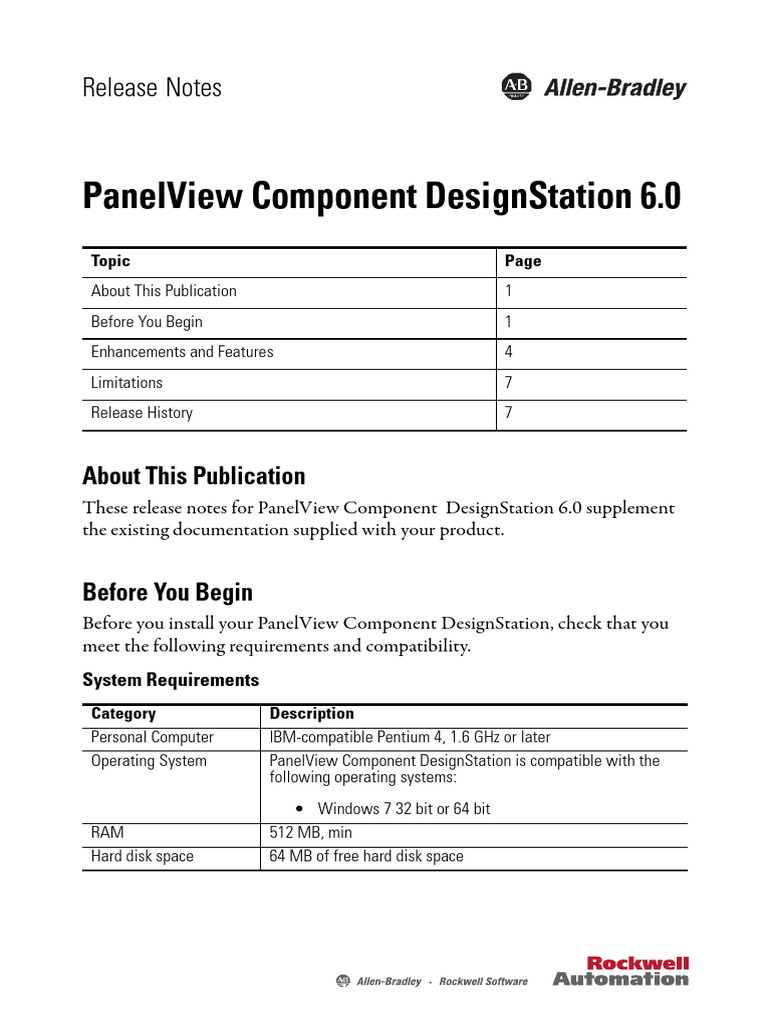 Panelview Component Designstation 6.0: Release Notes | PDF