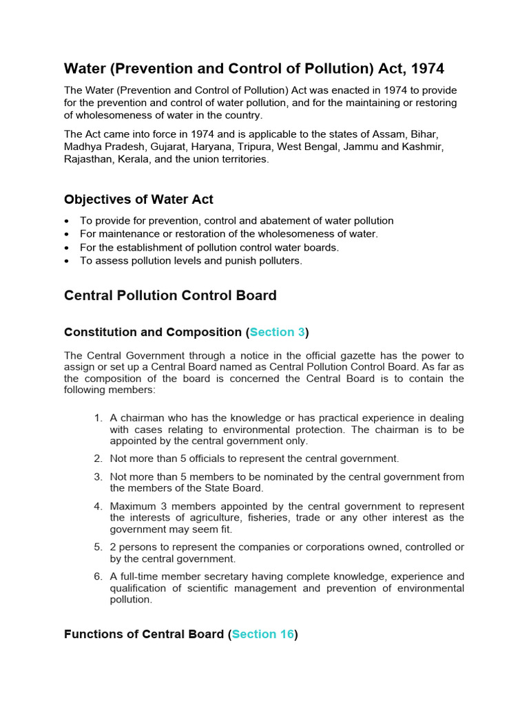 Water Pollution Control Act, 1974 Overview | PDF | Magistrate | Fine ...