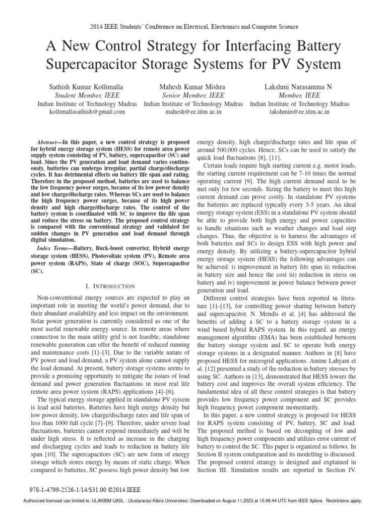 Hybrid Energy Storage Control for PV Systems | PDF | Photovoltaics ...