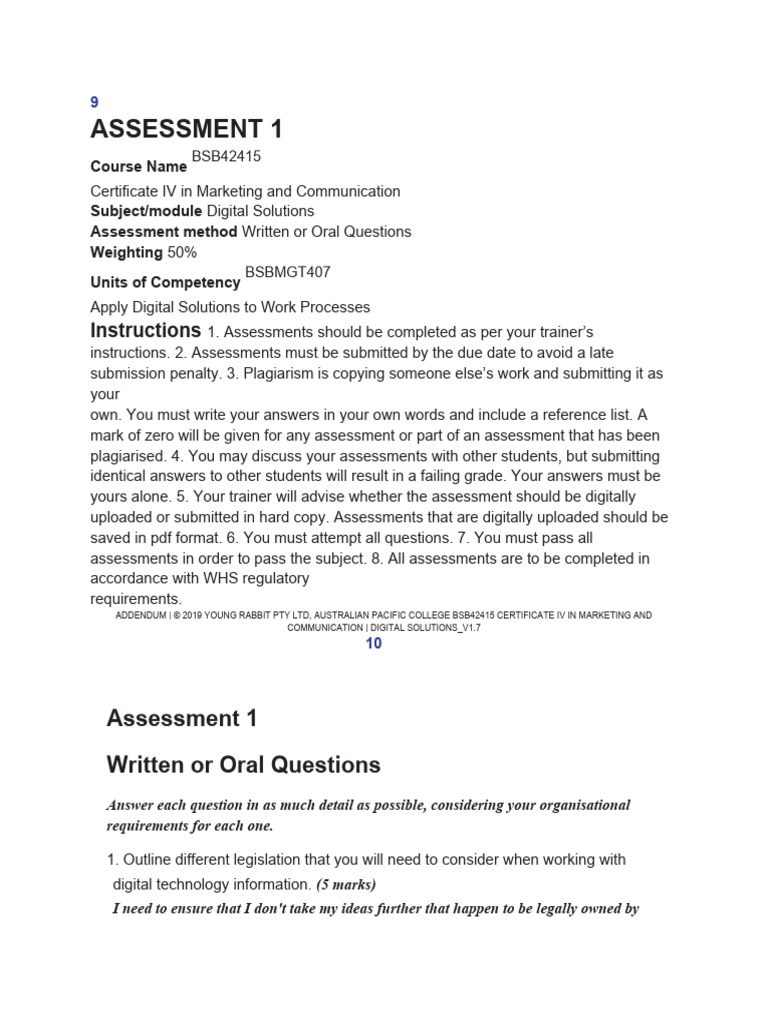 Digital Solutions - Assessment 1 - v1.7 | PDF