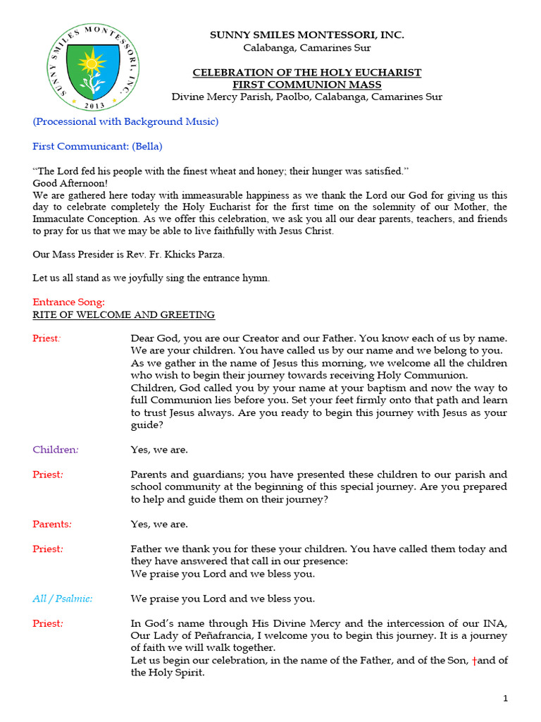 First Communion Mass Celebration Guide | PDF | Eucharist | God The Father