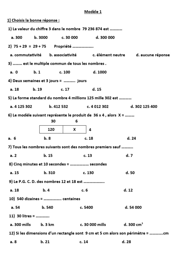Exercices de mathématiques 4e année | PDF | Mathématiques