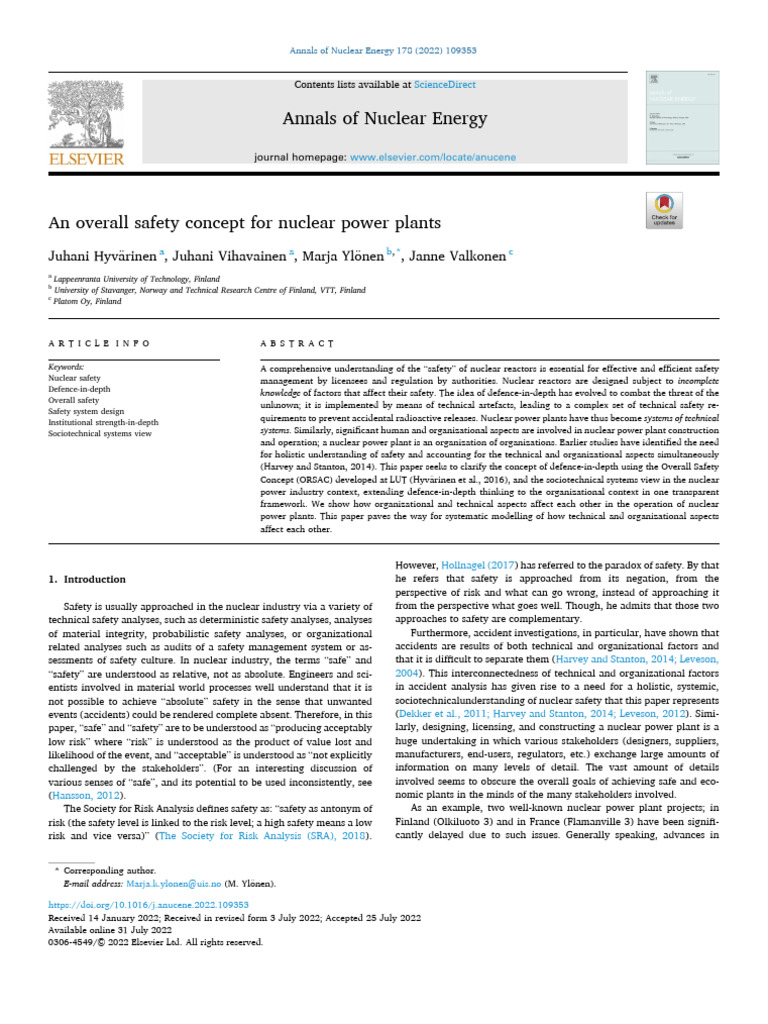 An Overall Safety Concept For Nuclear Power Plants | PDF | Nuclear Fuel ...