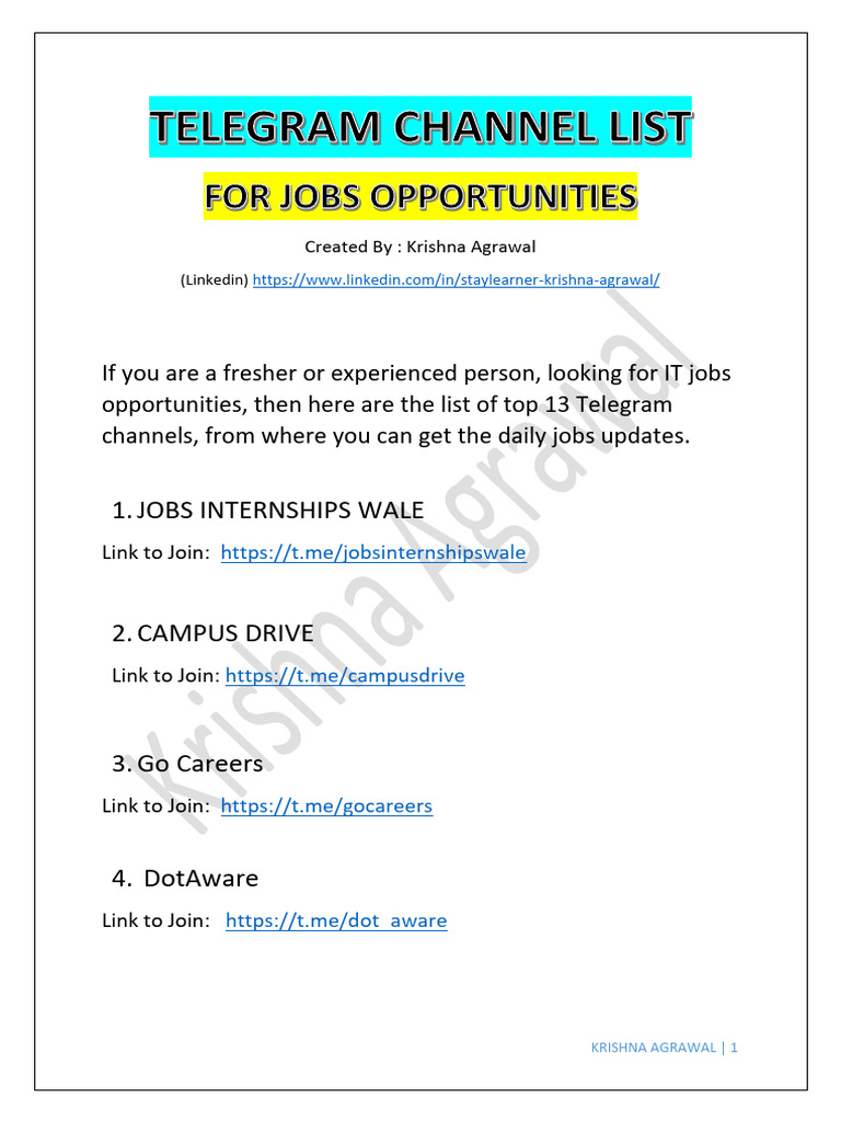 Telegram Channel List For Freshers PDF