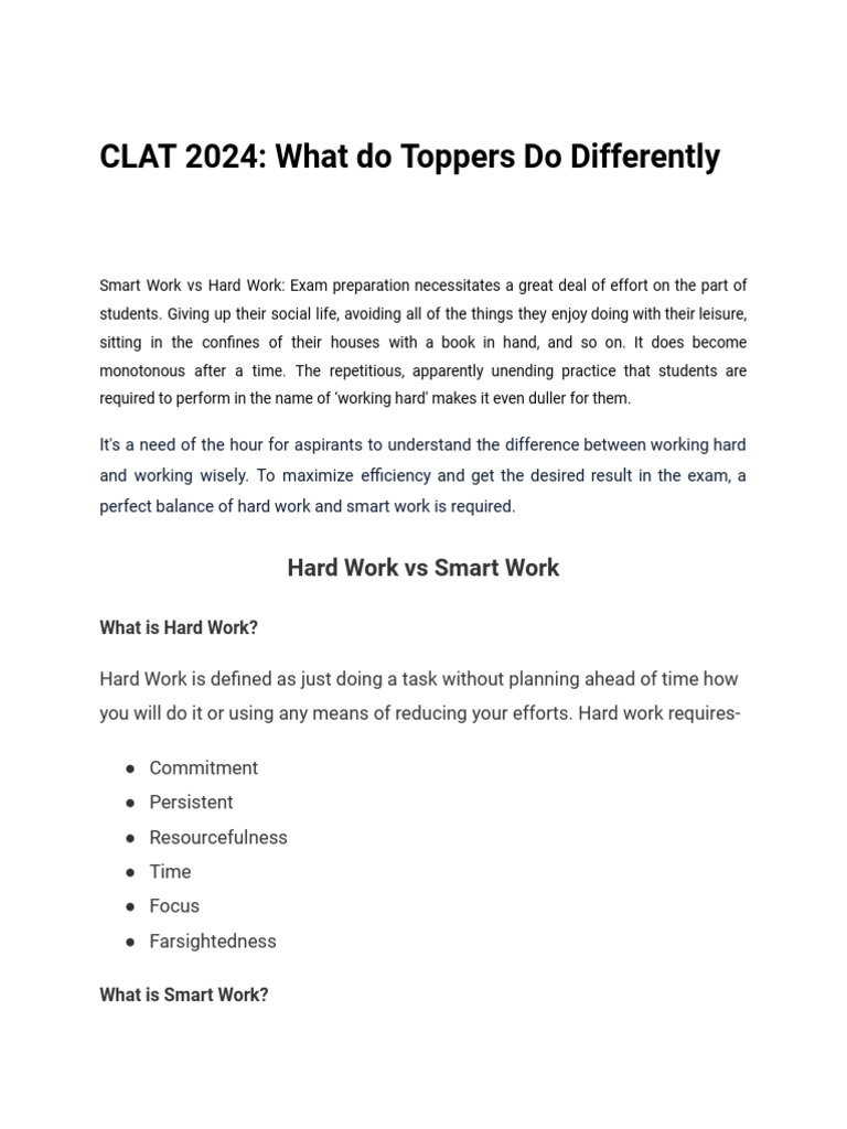 Clat 2024 What Do Toppers Do Differently 50 PDF Business