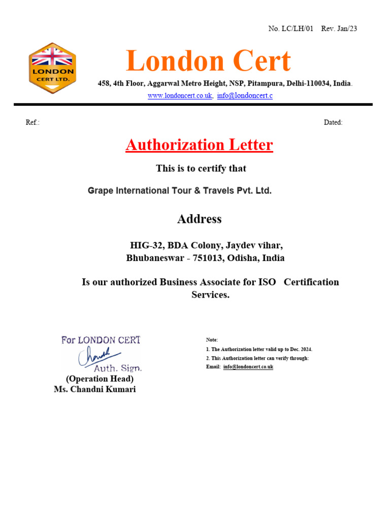 Authorization of Grape Services Pvt. Ltd. | PDF
