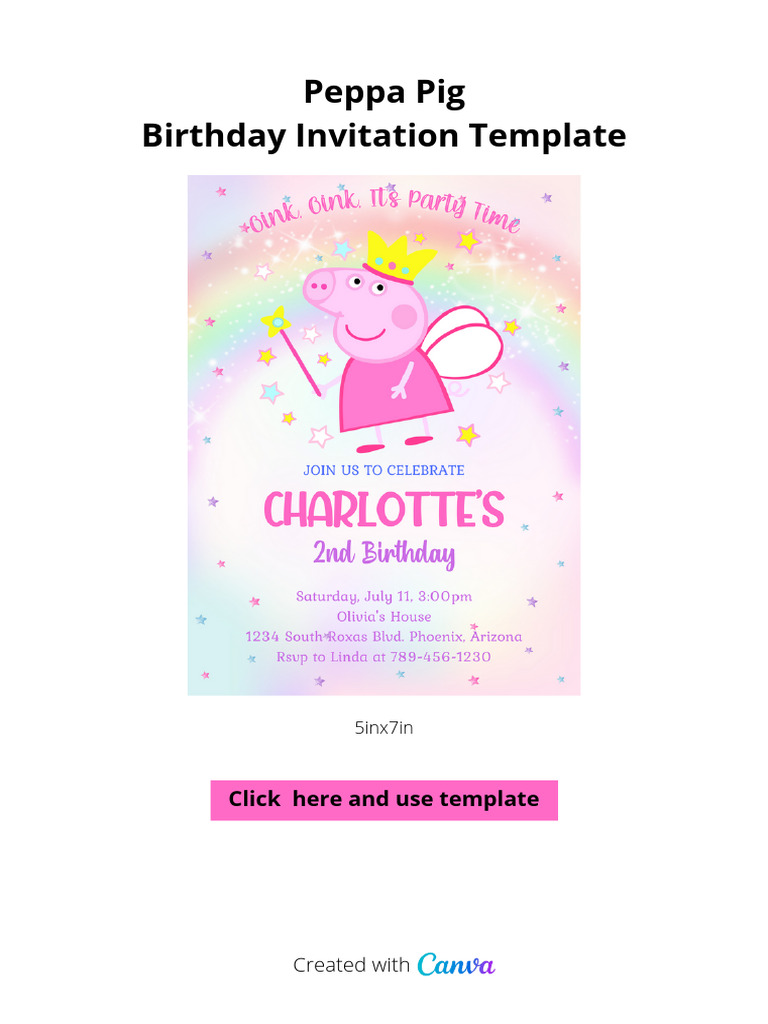 Peppa Pig Birthday Invitation Template 2-2 | PDF