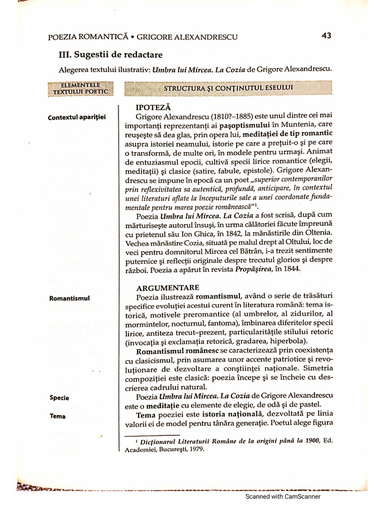 Umbra Lui Mircea La Cozia Comentariu Umbra lui Mircea. La Cozia. Grigore Alexandrescu (eseu) | PDF