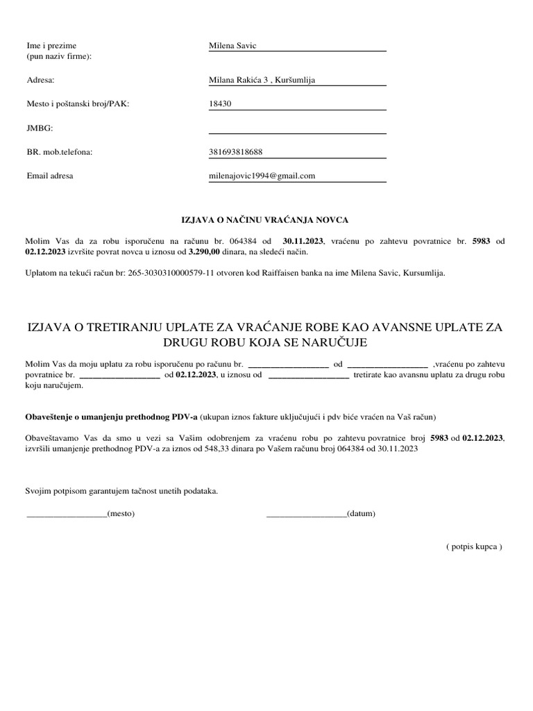 Izjava Povranice 5983 2 | PDF