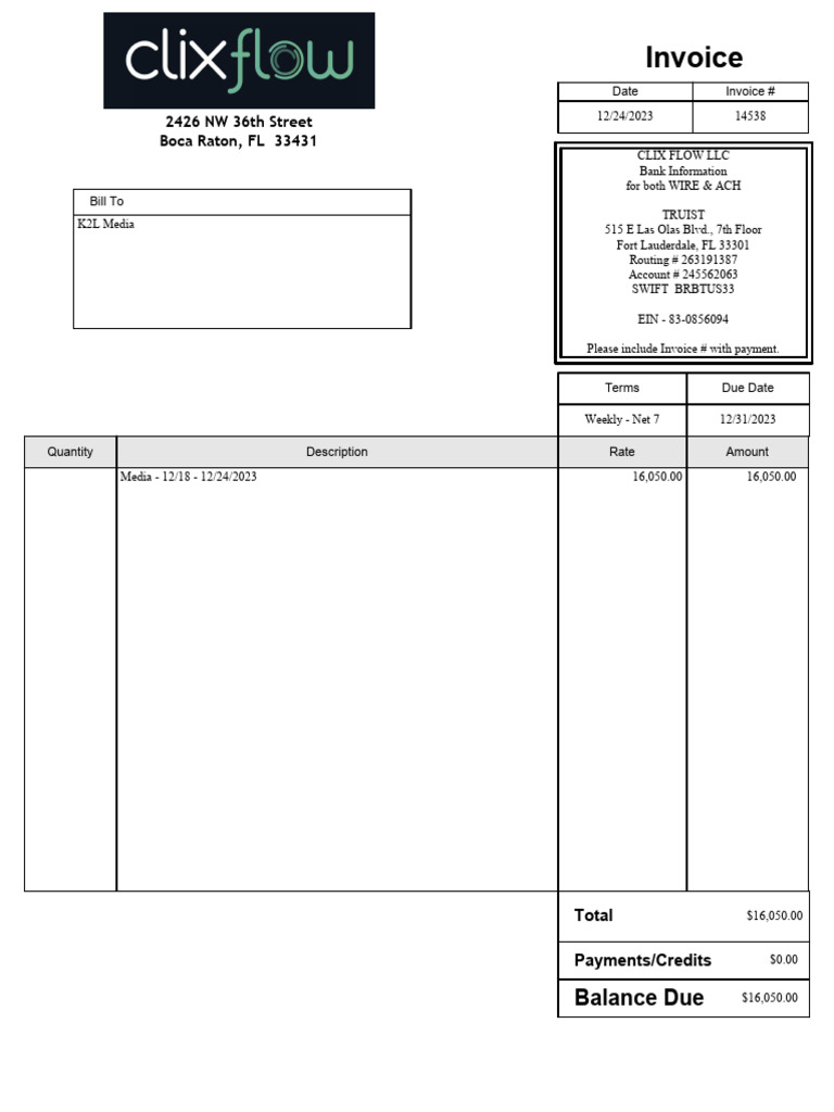 Inv 14538 From Clix Flow 60592 | PDF