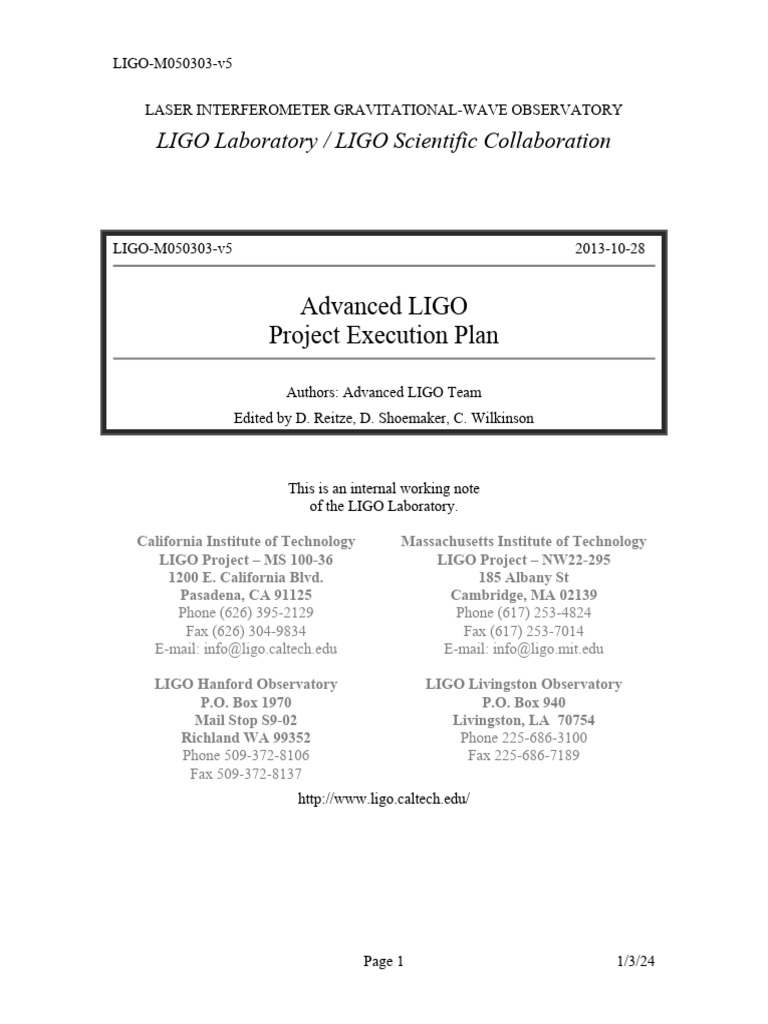 Advanced LIGO Project Execution Plan | PDF | Ligo | Gravitational Wave