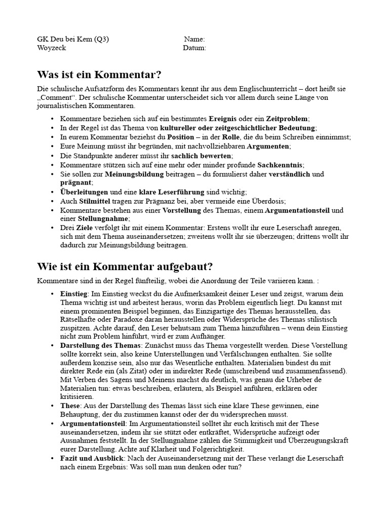 00 Kommentar Im Deutschunterricht | PDF