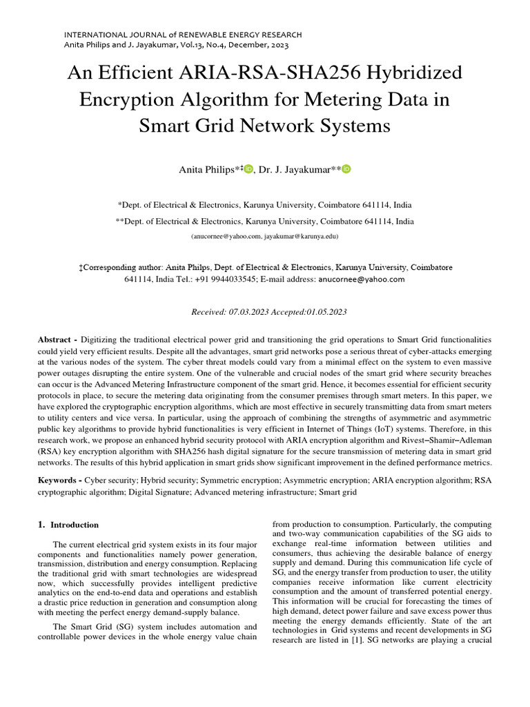 An Efficient ARIA-RSA-SHA256 Hybridized Encryption Algorithm For ...