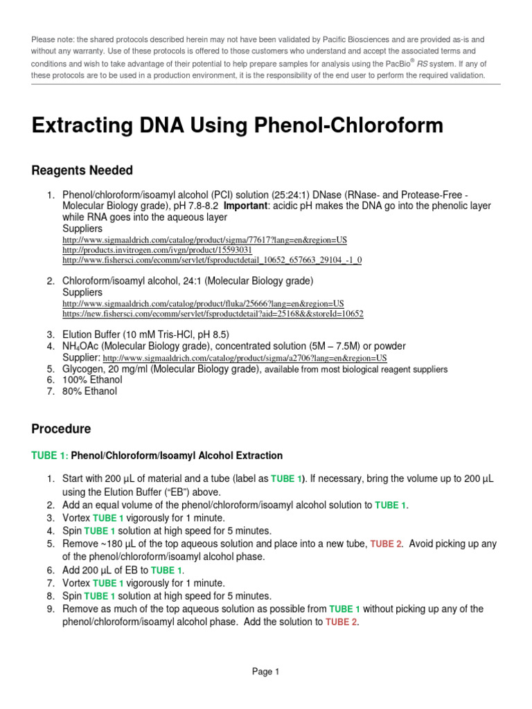 SharedProtocol Extracting DNA Usinig Phenol Chloroform | PDF