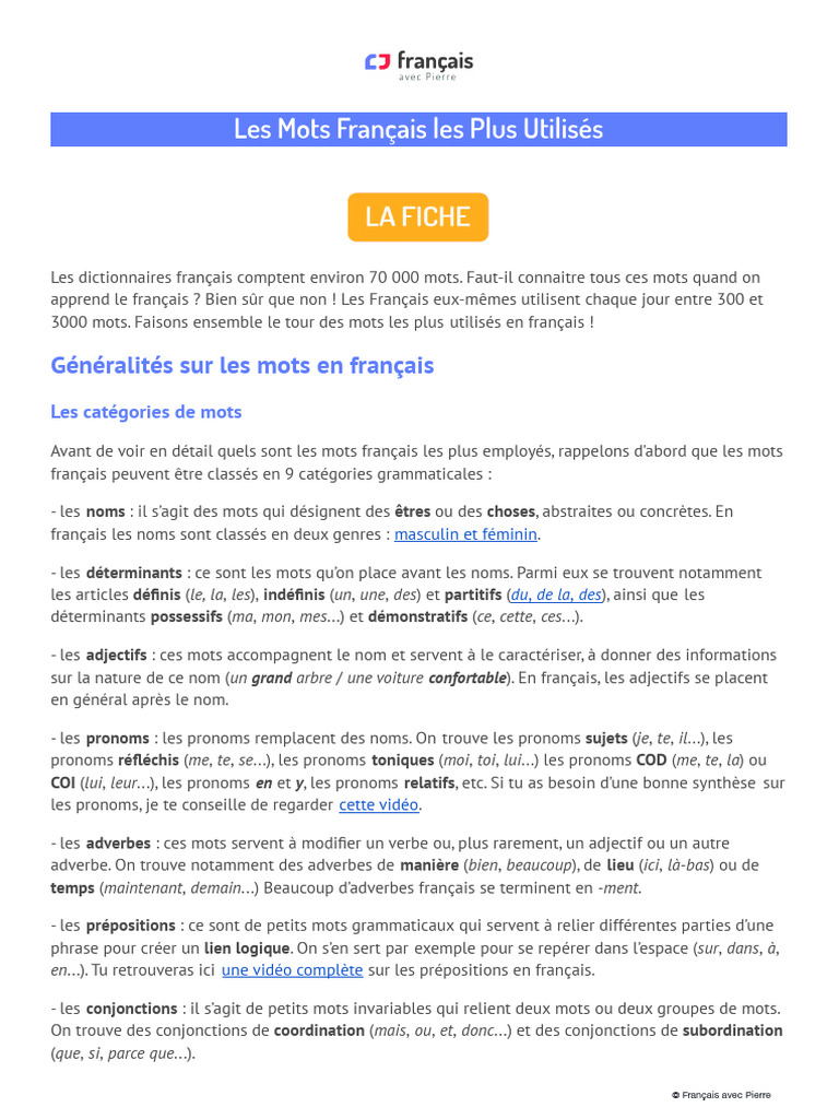 Les Mots Francaisles Plus Utilises PDF