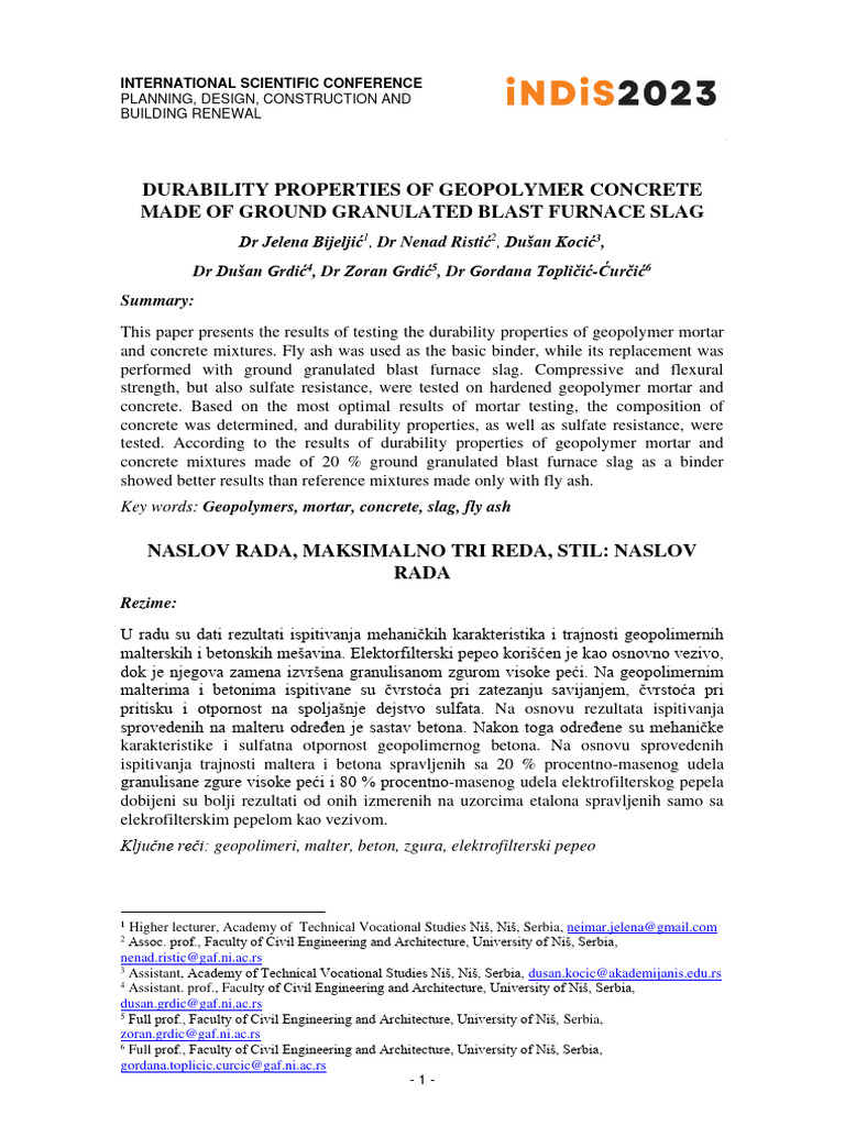 Durability of Geopolymer Concrete with Slag | PDF | Concrete | Cement