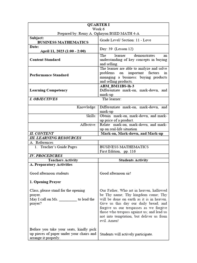 Understanding Mark-on, Mark-down, Mark-up | PDF