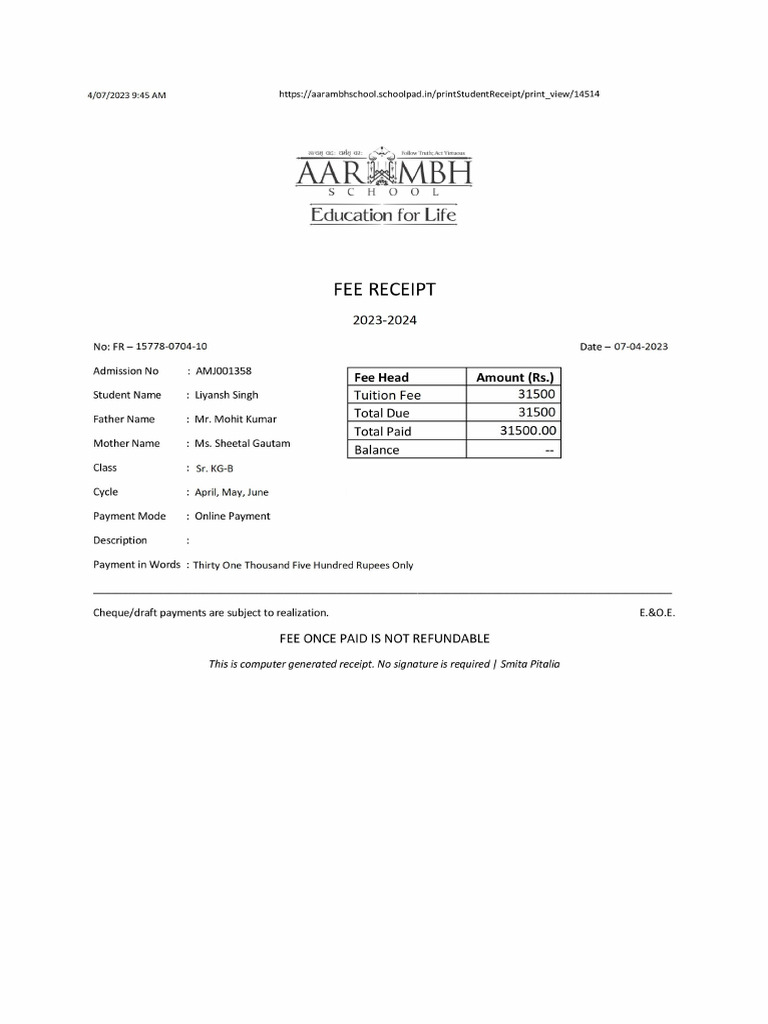 FEE RECEIPTS 4 | PDF