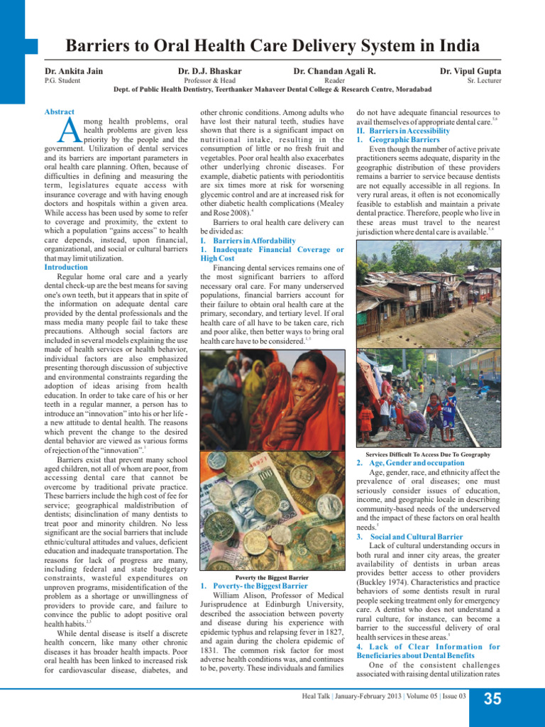 Barriers to Oral Health in India | PDF | Dentistry | Health Care
