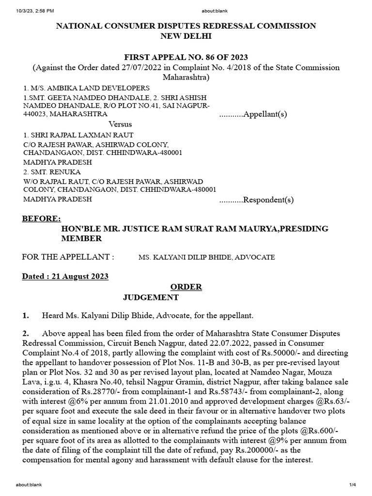 AMBIKA LAND DEVELOPERs V Shri Rajpal Laxman Raut | PDF | Complaint ...