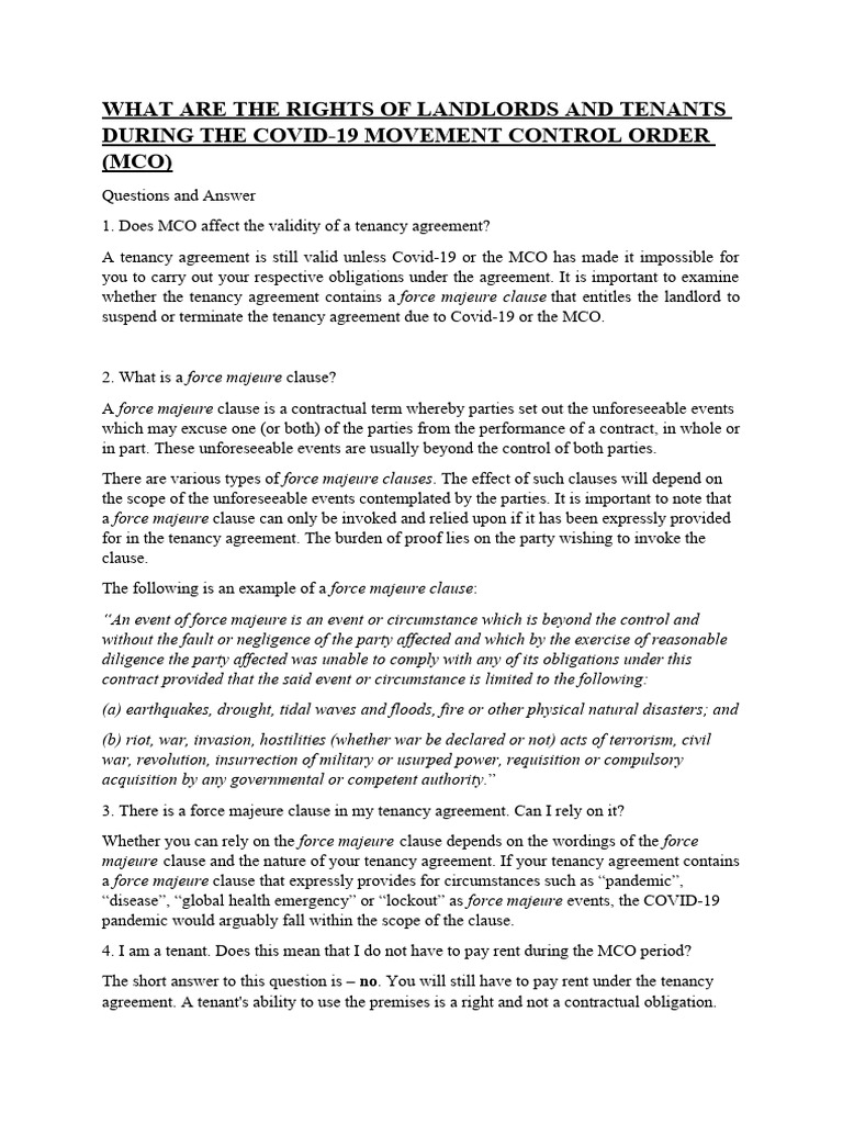 What Are The Rights of Landlords and Tenants During The Covid | PDF ...