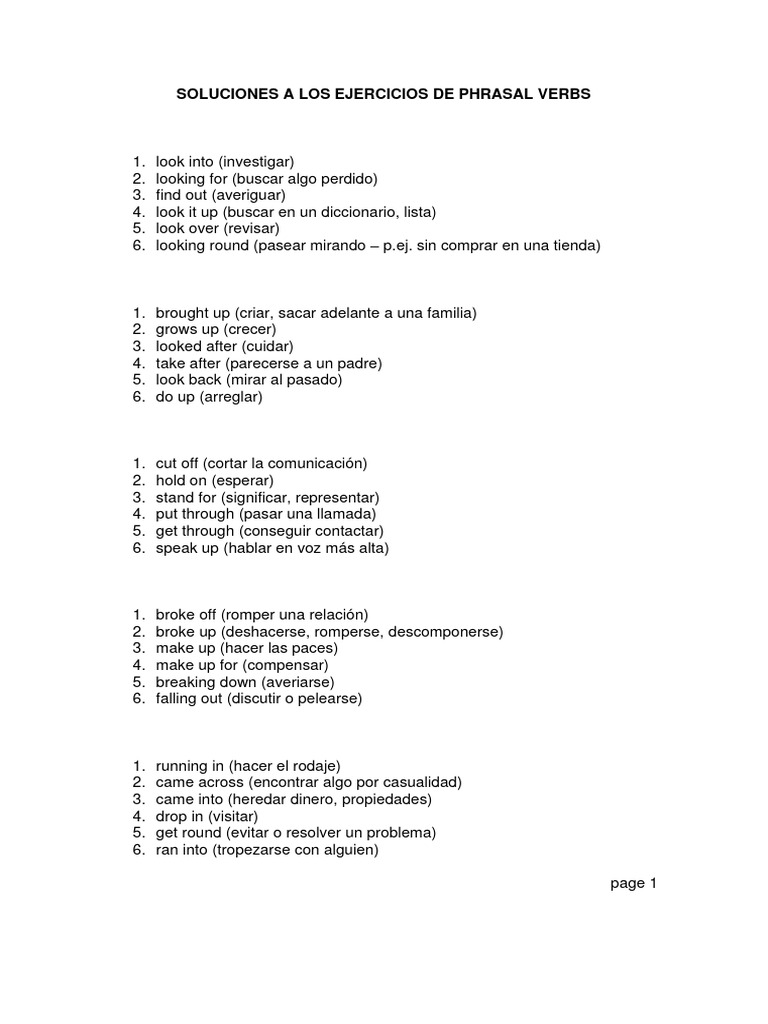 Soluciones A Los Ejercicios De Phrasal Pdf