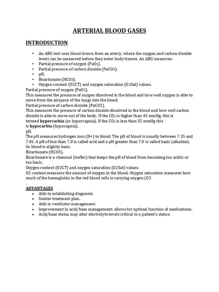 Interpretation of Arterial Blood Gases | PDF