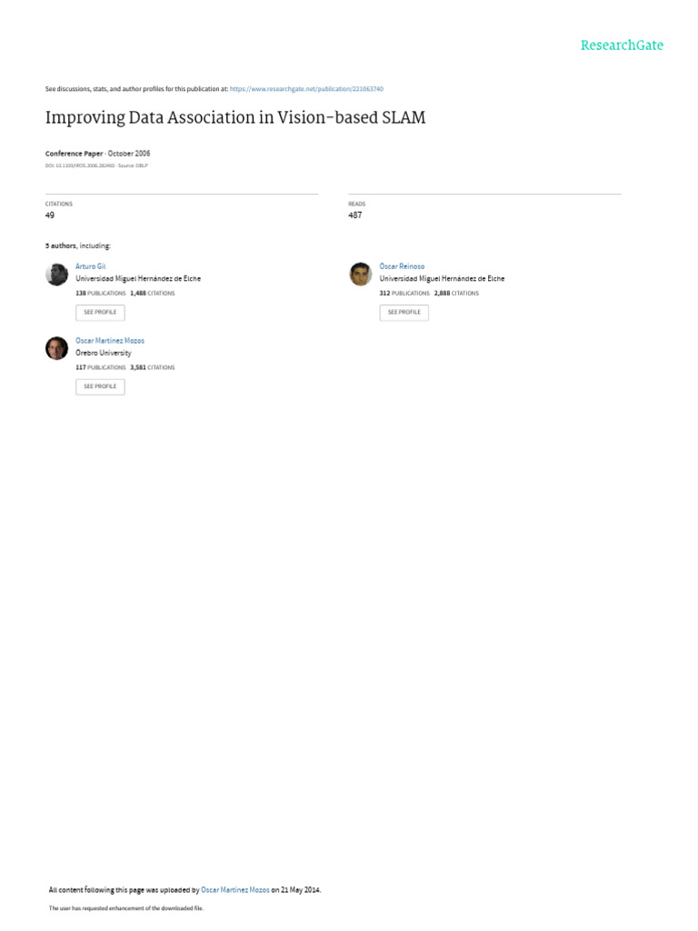Improving Data Association in Vision-Based SLAM | PDF | Science ...
