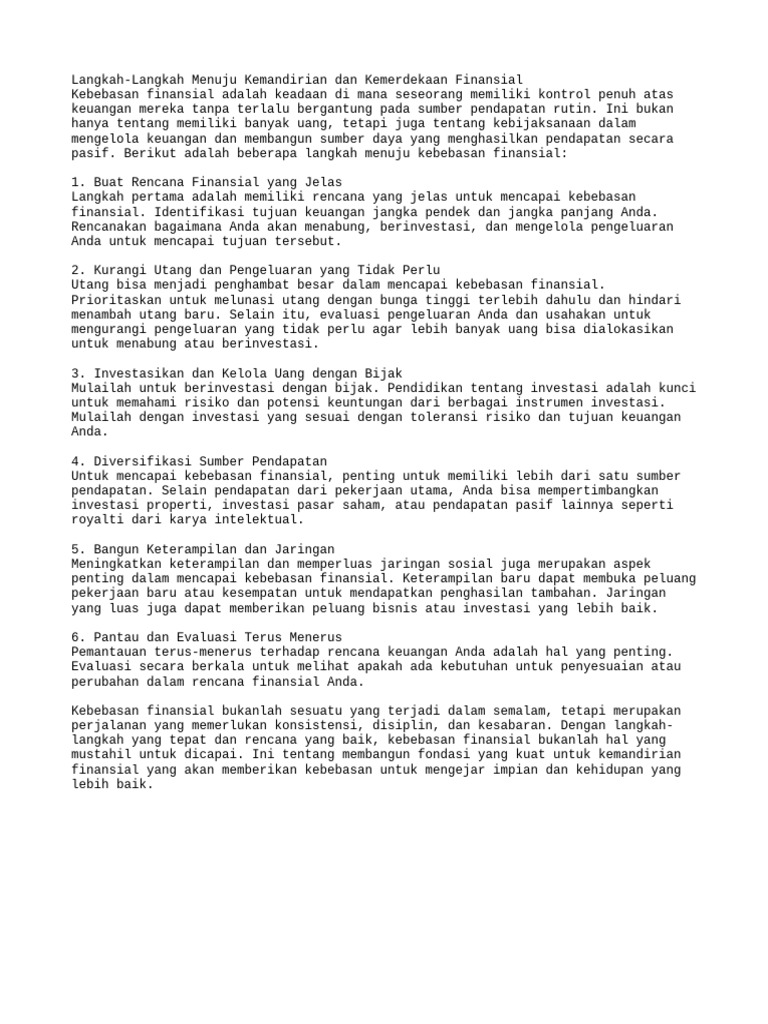 Merdeka dari Beban Keuangan: Panduan Sederhana Menuju Kemerdekaan Finansial