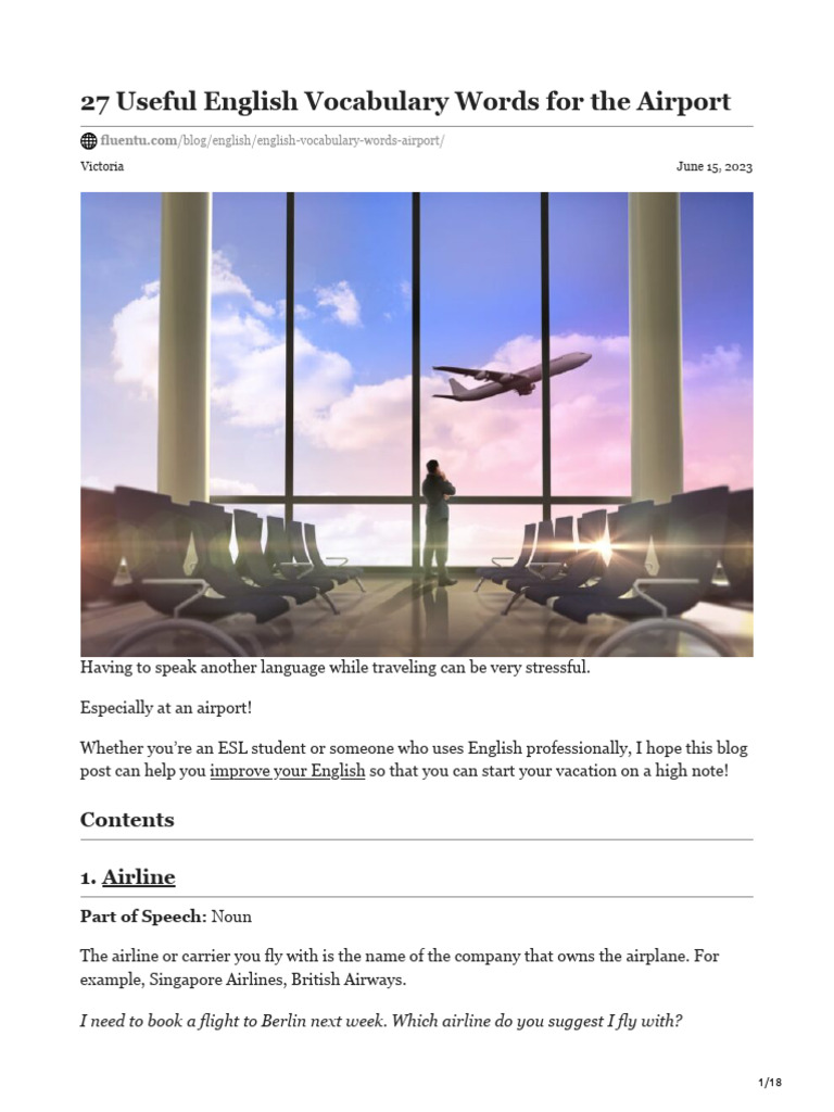 English Vocabulary Words Airport Pdf Baggage Part Of Speech