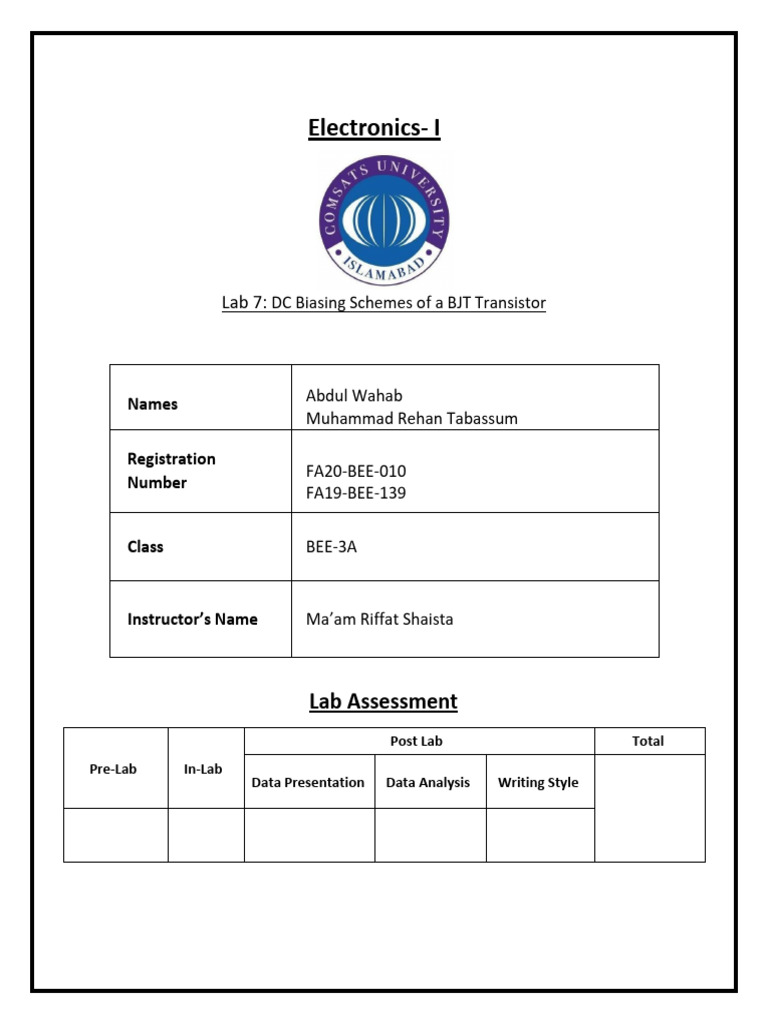 BJT Transistor Biasing Schemes Lab | PDF