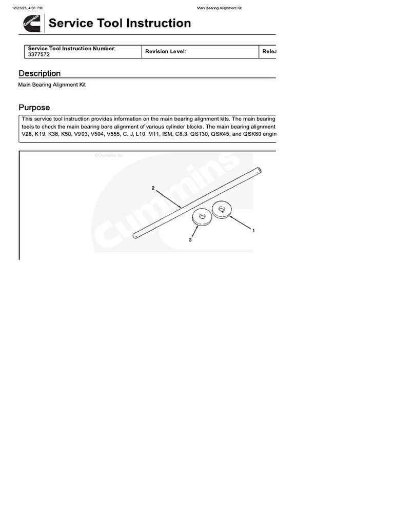 Main Bearing Alignment Kit PDF